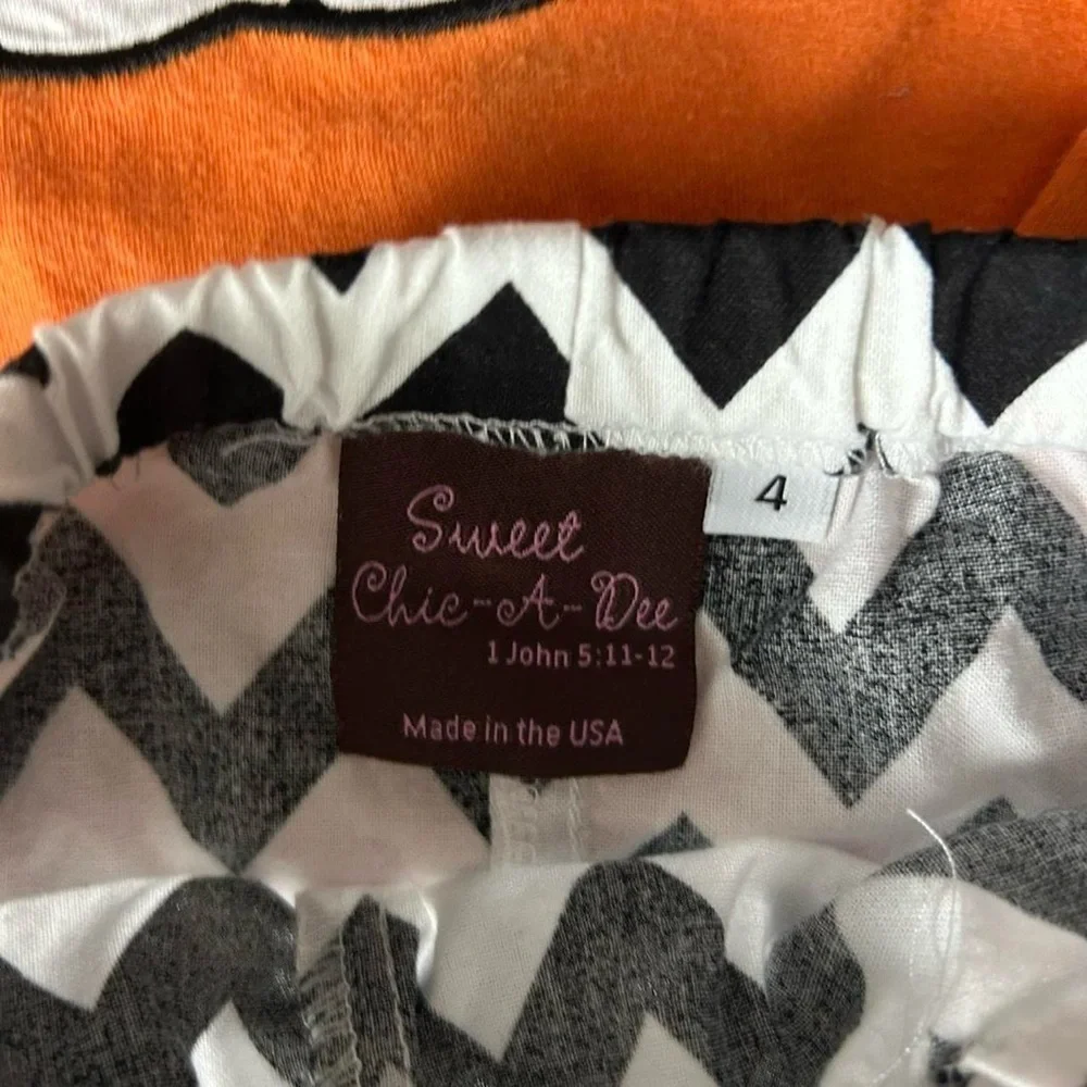 Fall Pumpkin Appliqué Orange Shirt & Chevron Pants Set Size 4, Halloween/Fall